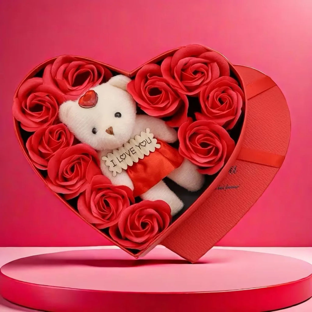 Rose Gift Box with Bear