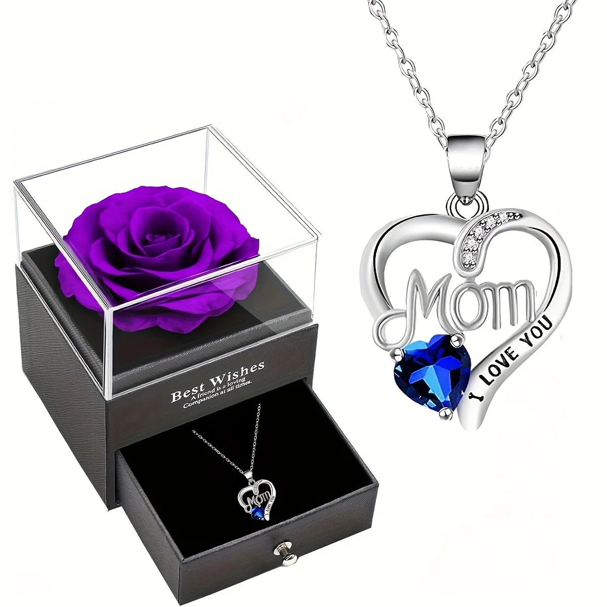 Mom Heart Pendant with Rose Box