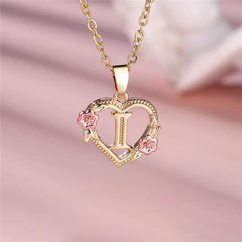 Letter Flower Pendant Necklace