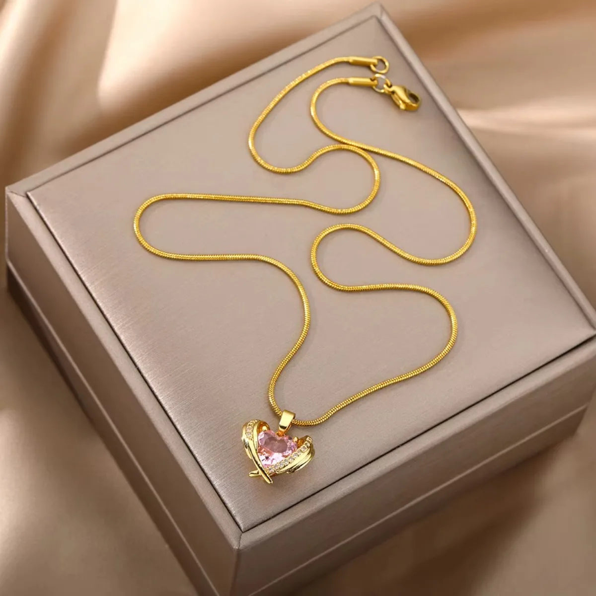 Pink Heart Wings Necklace