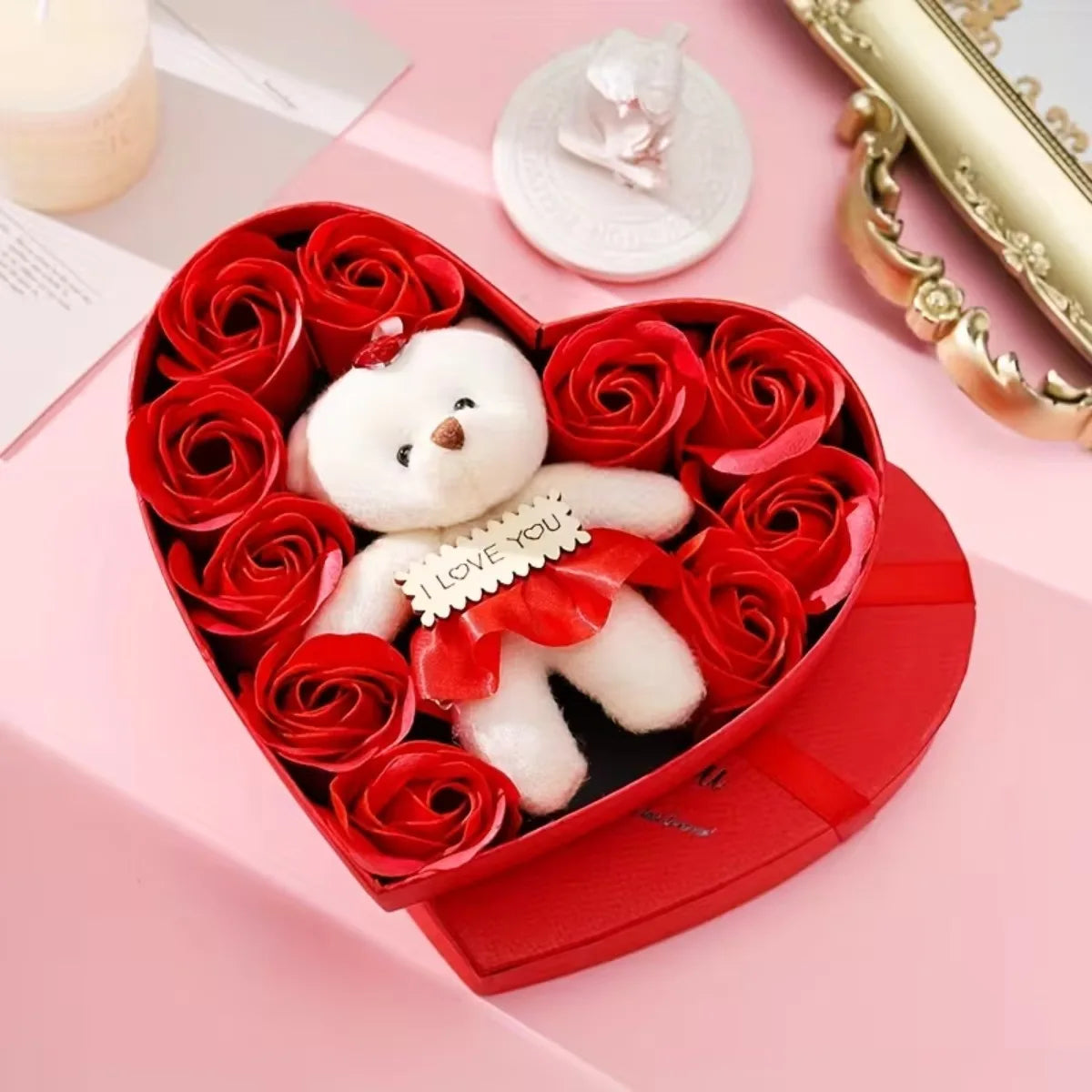 Rose Gift Box with Bear