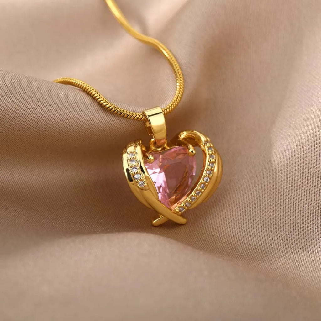 Pink Heart Wings Necklace