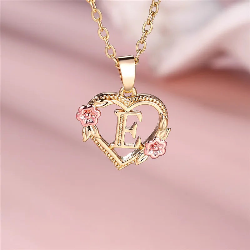 Letter Flower Pendant Necklace