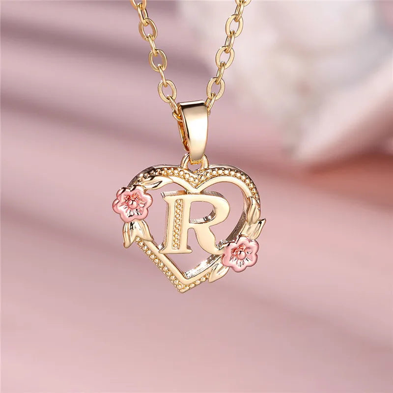 Letter Flower Pendant Necklace