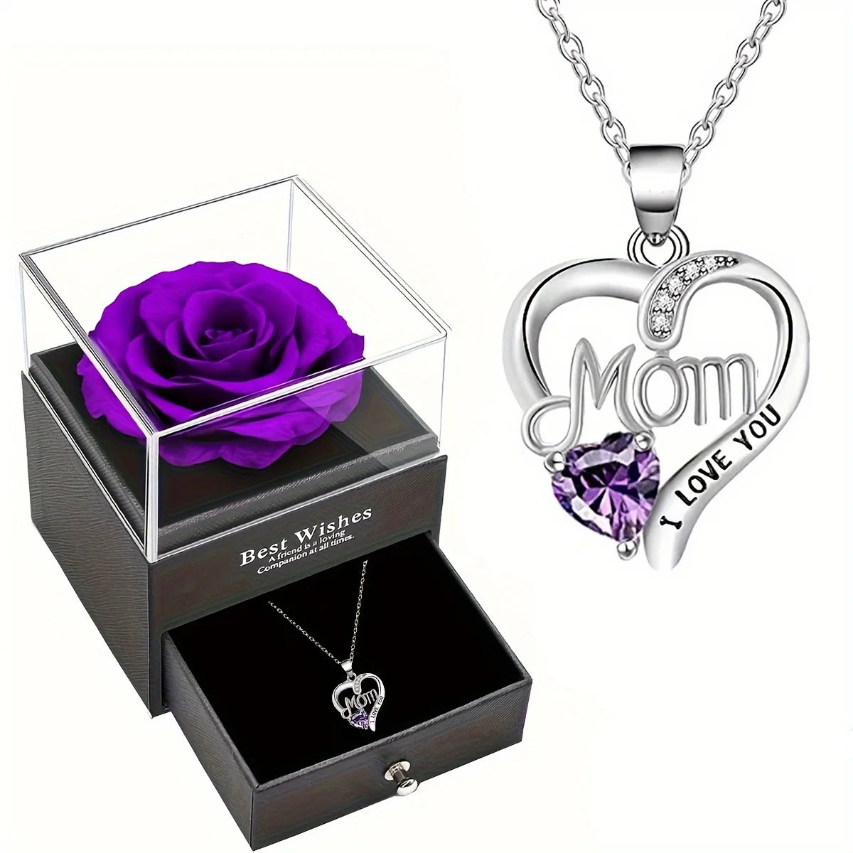 Mom Heart Pendant with Rose Box
