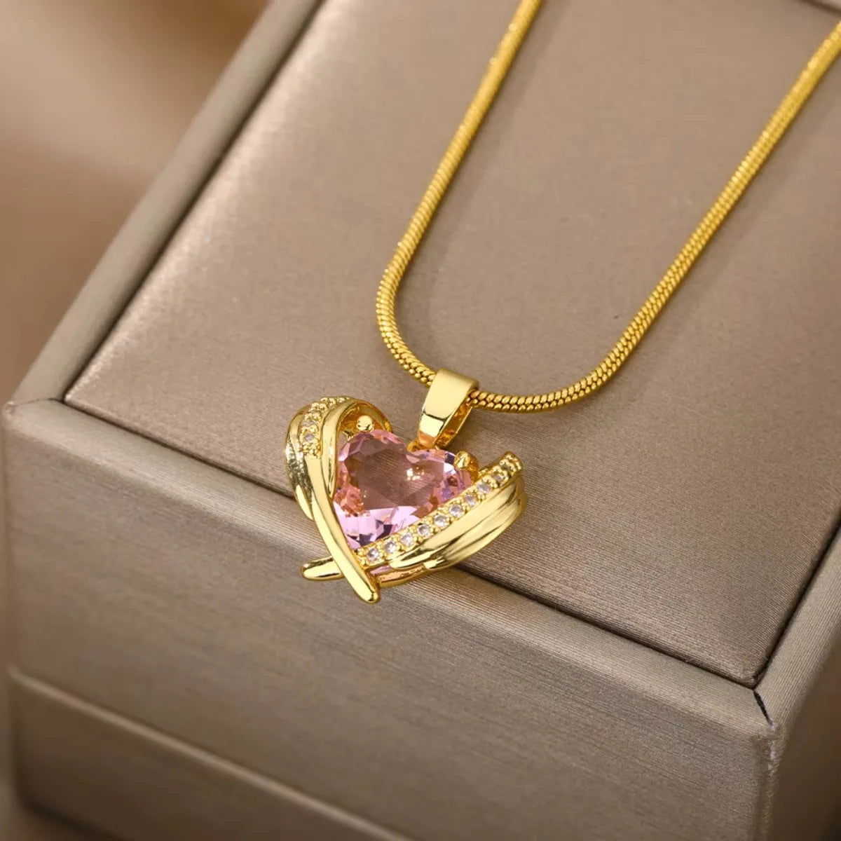 Pink Heart Wings Necklace