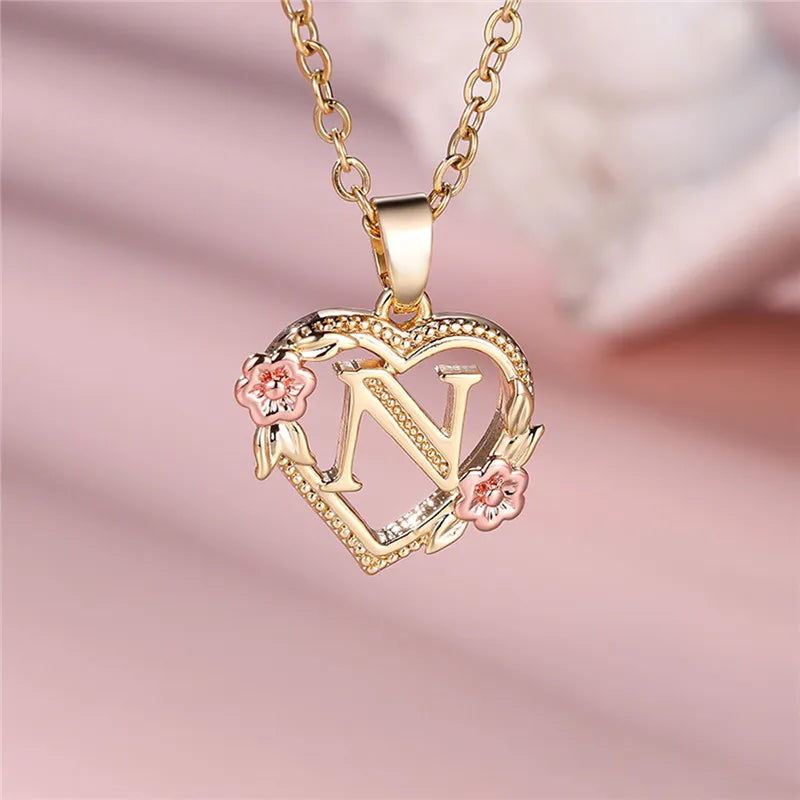 Letter Flower Pendant Necklace