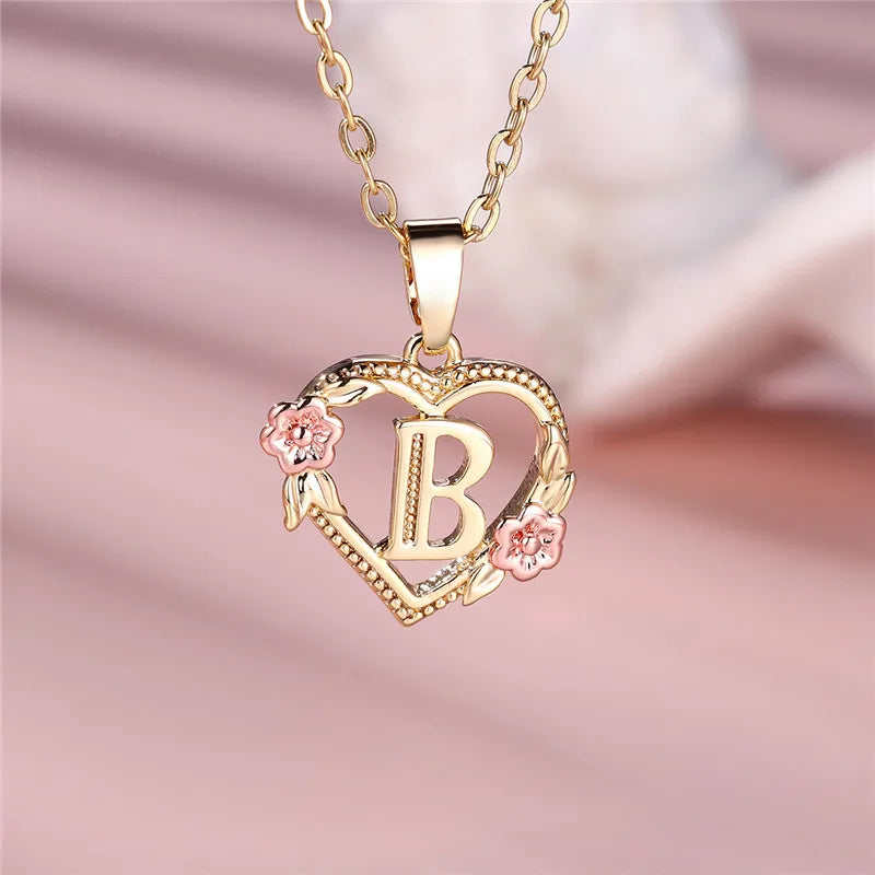 Letter Flower Pendant Necklace