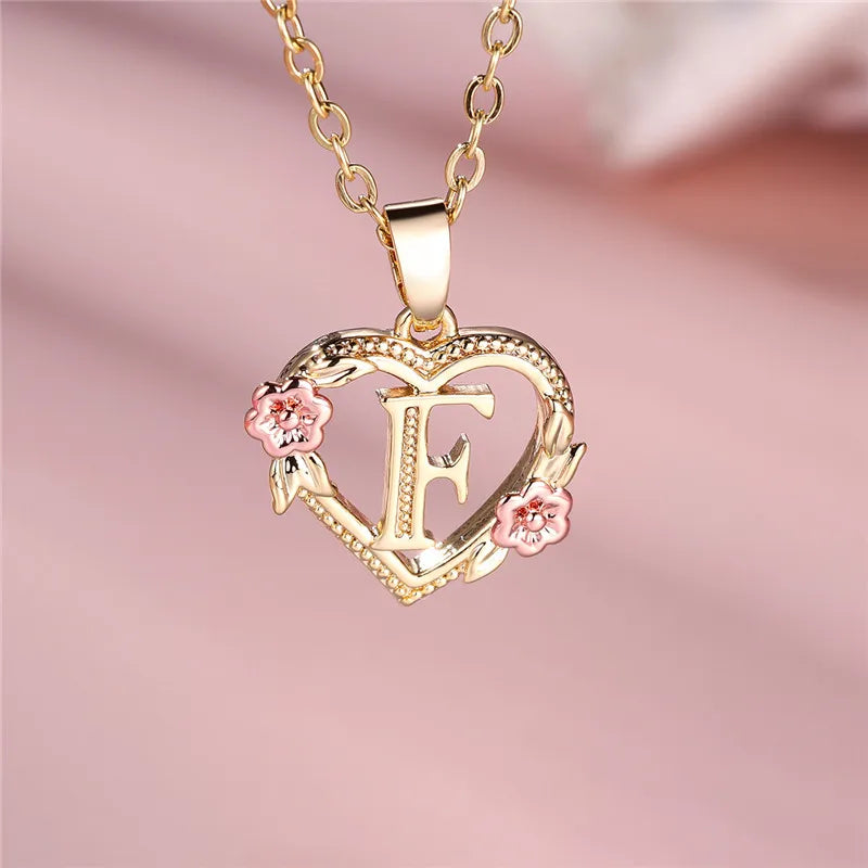 Letter Flower Pendant Necklace