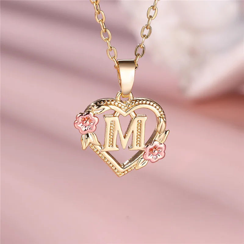 Letter Flower Pendant Necklace