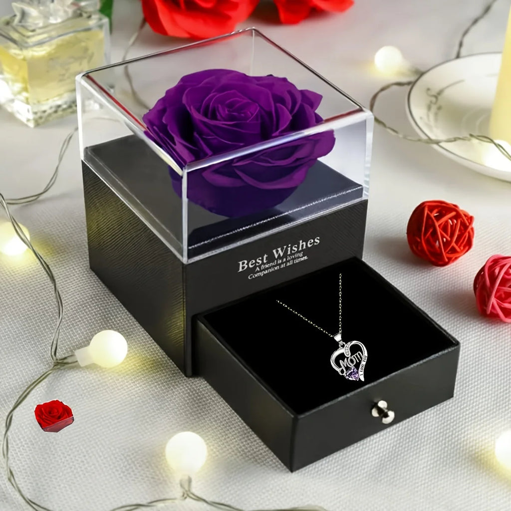 Mom Heart Pendant with Rose Box