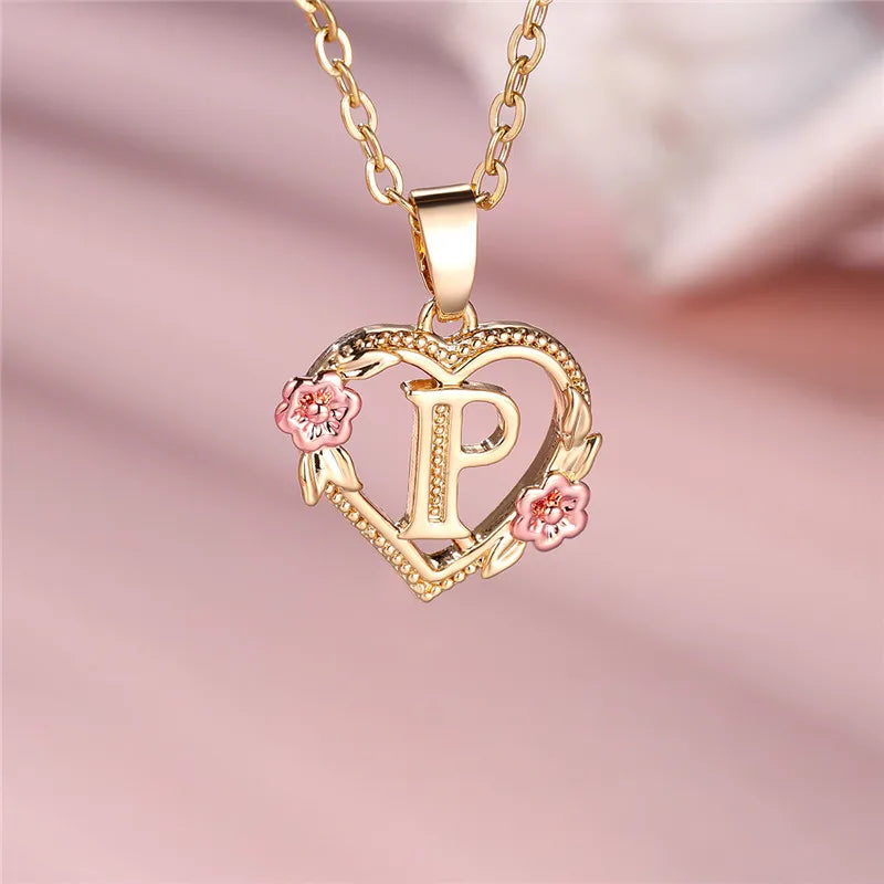 Letter Flower Pendant Necklace