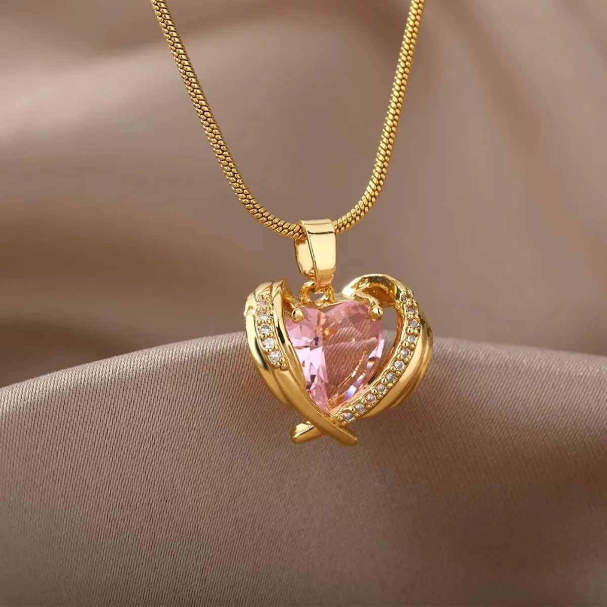 Pink Heart Wings Necklace