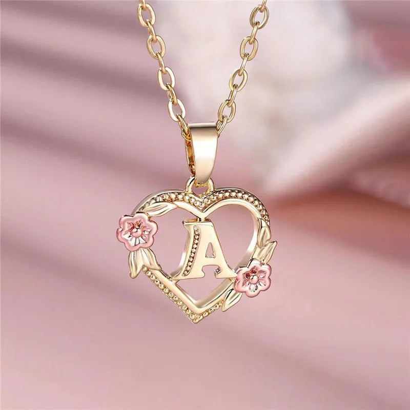 Letter Flower Pendant Necklace