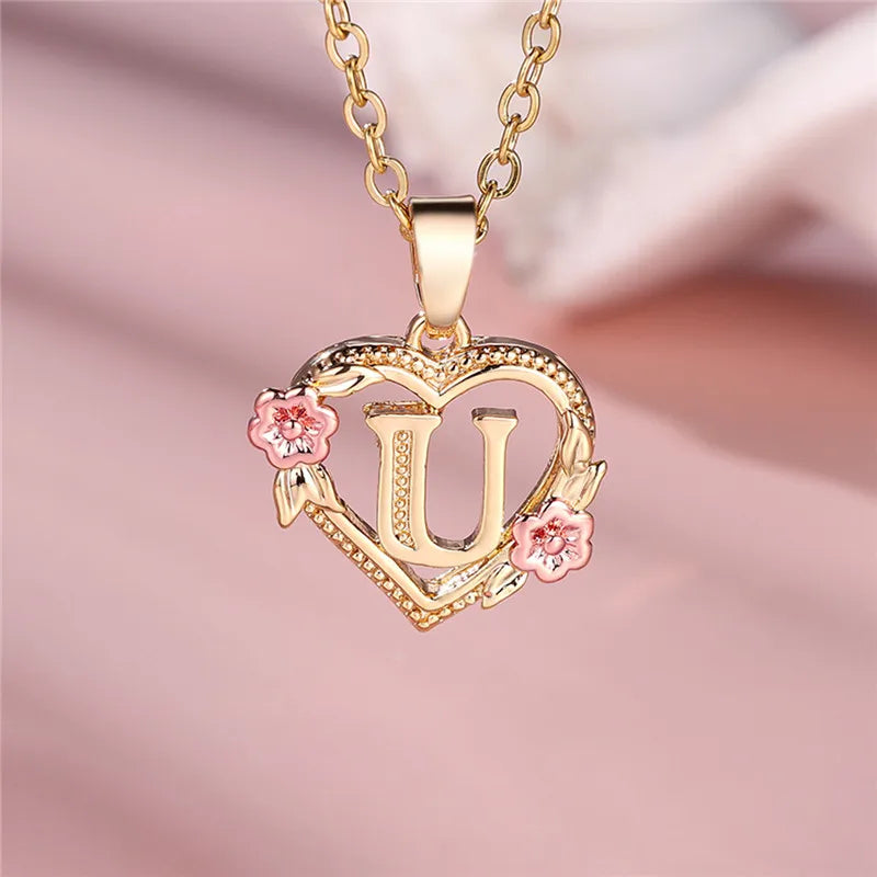 Letter Flower Pendant Necklace